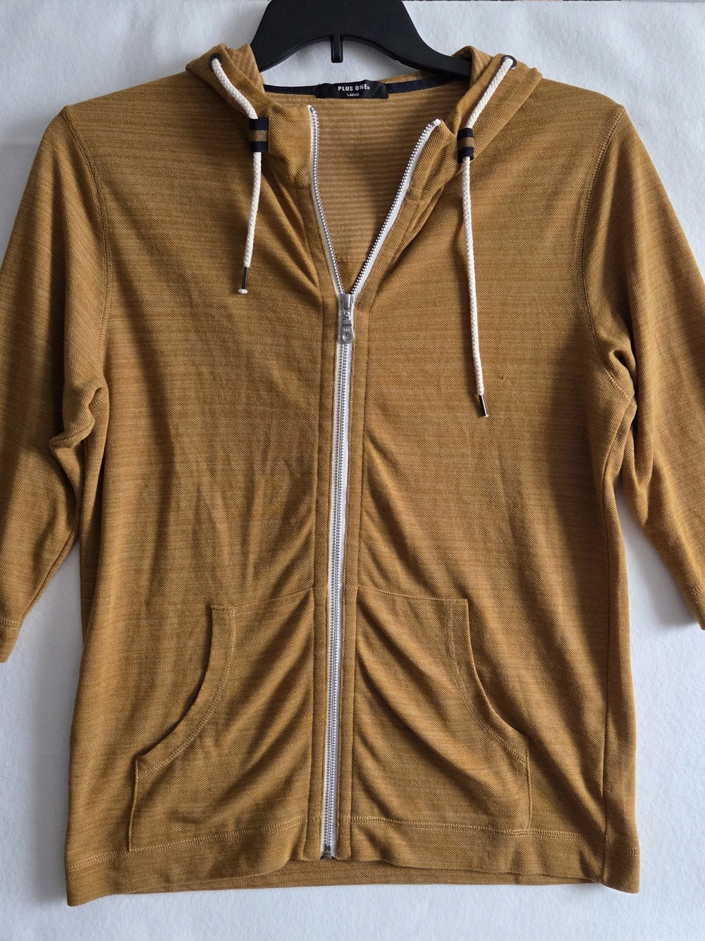 Plus One Mustard Zip-Up Hoodie with Drawstrings Large
